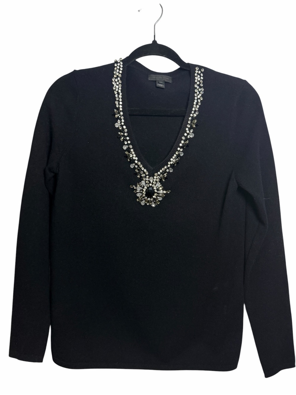 Saks Fifth Avenue 100% Cashmere Crystal Encrusted V-Neck Sweater S